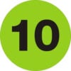 Tape Logic® 1"" Dia. Round Number Paper Labels with ""10"" Print Fluorescent Green Roll of 500