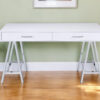 54" White and Silver Writing Desk With Two Drawers