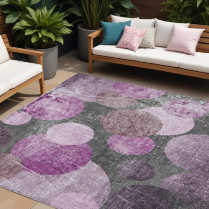 9' X 12' Gray and Purple Abstract Washable Non Skid Indoor Outdoor Area Rug