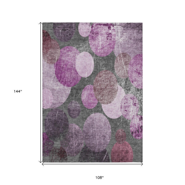 9' X 12' Gray and Purple Abstract Washable Non Skid Indoor Outdoor Area Rug