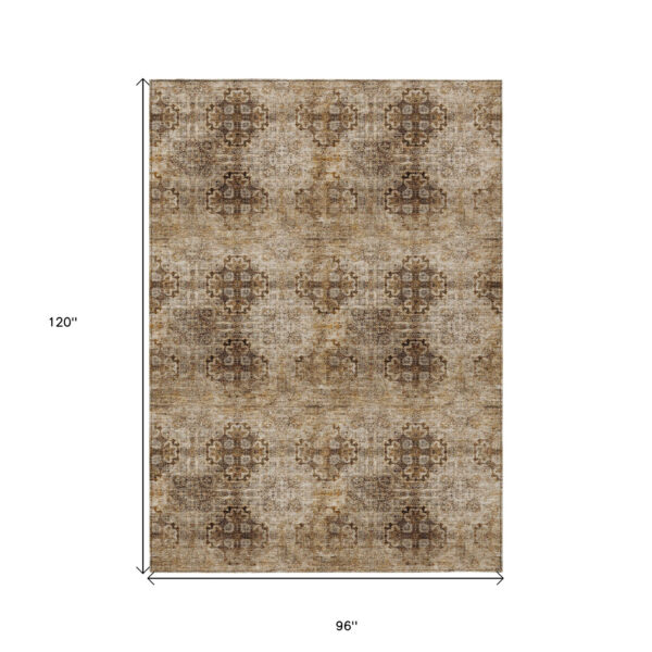 8' X 10' Taupe Floral Medallion Washable Non Skid Indoor Outdoor Area Rug