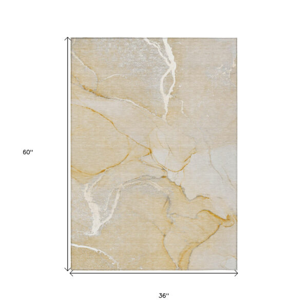 3' X 5' Beige Abstract Washable Indoor Outdoor Area Rug