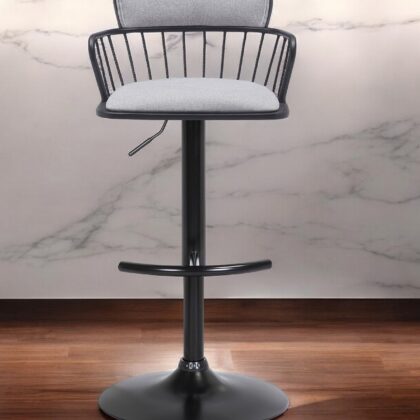 Light Gray and Black Fabric with Metal Swivel Low Back Adjustable Height Bar Chair