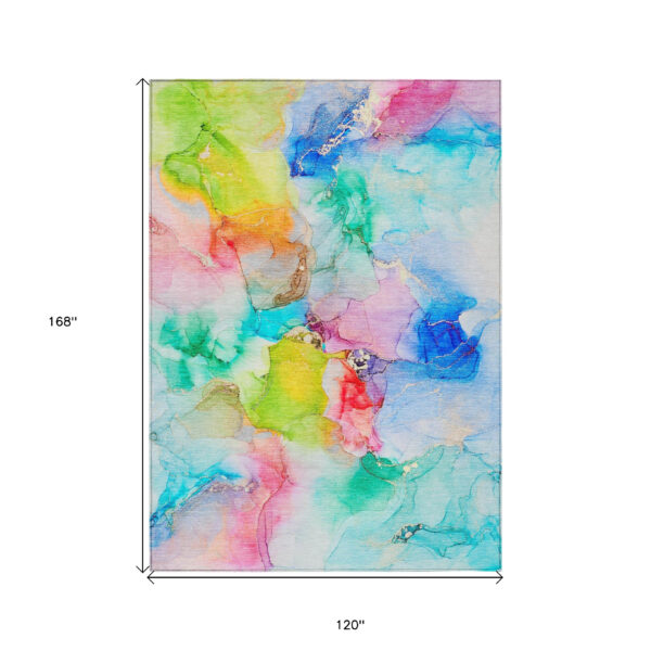 10' X 14' Blue Pink and Green Abstract Washable Indoor Outdoor Area Rug