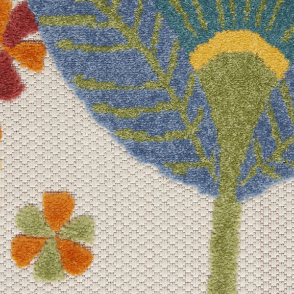 5' Round Yellow And Ivory Round Floral Indoor Outdoor Area Rug
