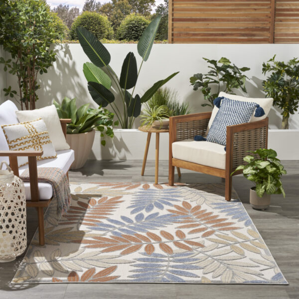 5' X 7' Mocha and Blue Indoor Outdoor Area Rug