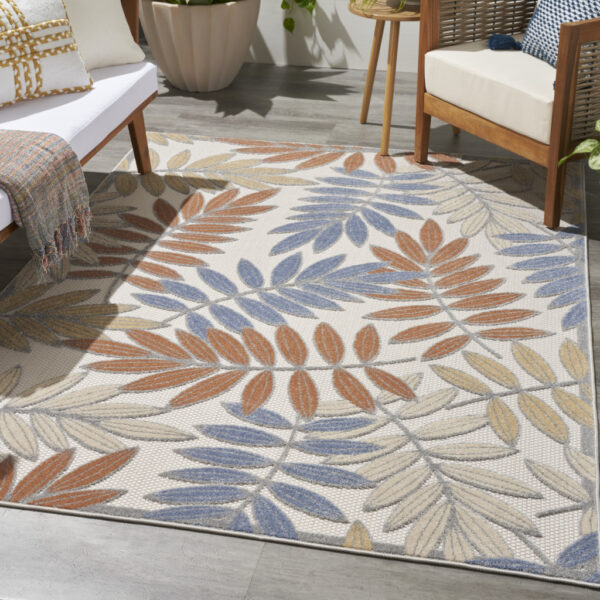 5' X 7' Mocha and Blue Indoor Outdoor Area Rug