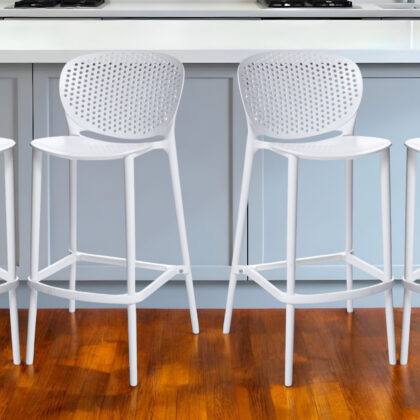 Set of Four 26" White Heavy Duty Plastic Low Back Counter Height Bar Chairs