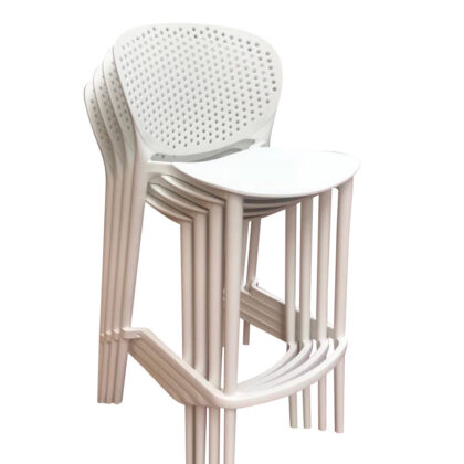 Set of Four 26" White Heavy Duty Plastic Low Back Counter Height Bar Chairs
