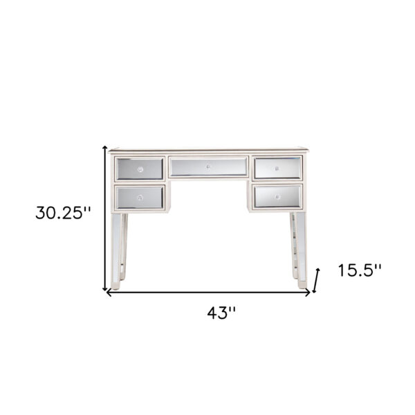 43" Silver Mirrored Glass Console Table And Drawers