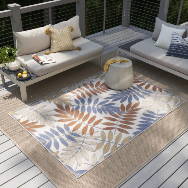 5' X 7' Mocha and Blue Indoor Outdoor Area Rug