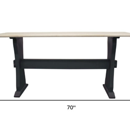 70" Ivory and Black Genuine Marble Trestle Console Table