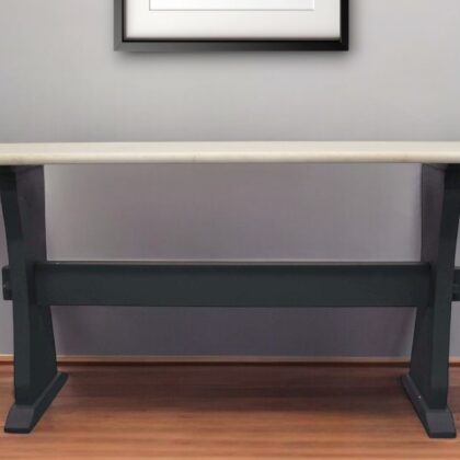 70" Ivory and Black Genuine Marble Trestle Console Table