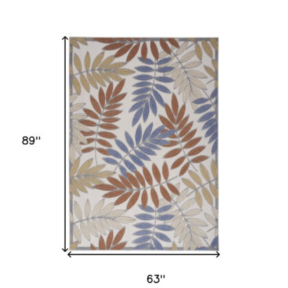 5' X 7' Mocha and Blue Indoor Outdoor Area Rug