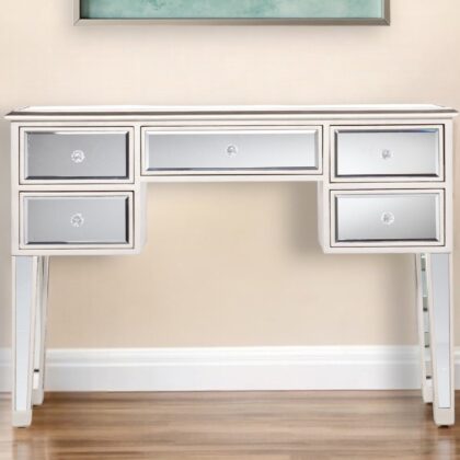 43" Silver Mirrored Glass Console Table And Drawers