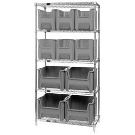Quantum WR5-600800 Chrome Wire Shelving With 10 Giant Hopper Bins Gray 18x36x74
