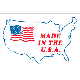 Tape Logic® Labels with ""Made in the U.S.A."" Print 4""L x 3""W Red/White/Blue Roll of 500