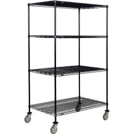 Nexel® 4 Shelf Truck Black Epoxy 48""W x 30""D x 80""H Polyurethane Swivel Casters