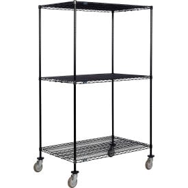 Nexel® 3 Shelf Truck Black Epoxy 48""W x 30""D x 69""H Polyurethane Swivel Casters