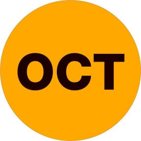 Tape Logic® 1"" Dia. Round Paper Labels with ""Oct"" Print Fluorescent Orange Roll of 500