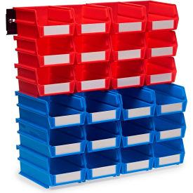 Triton Products Wall Storage Unit w/ 12 Red Bins & 12 Blue Bins & 2 Wall Mount Rails 26 pc