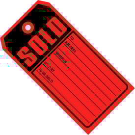 Global Industrial ""Sold"" Tag 13 Point Card Stock #5 4-3/4""L x 2-3/8""W Red/Black 500/Pack