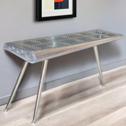 56" Silver Aluminum Three Leg Console Table