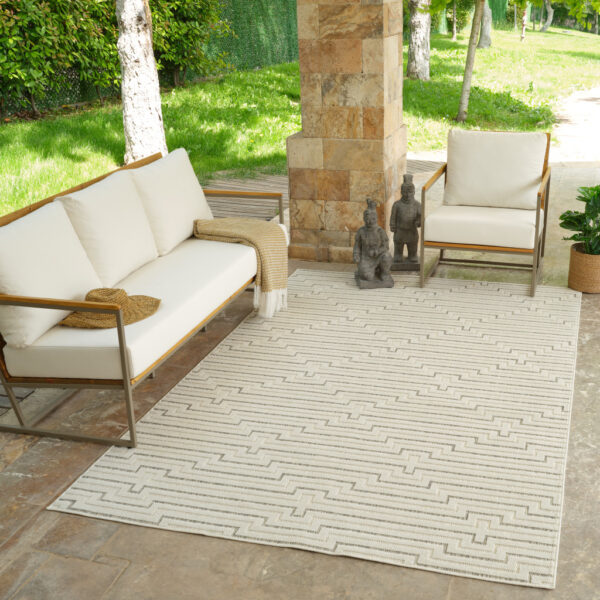 4' X 6' Cream and Beige Geometric Distressed Indoor Outdoor Area Rug