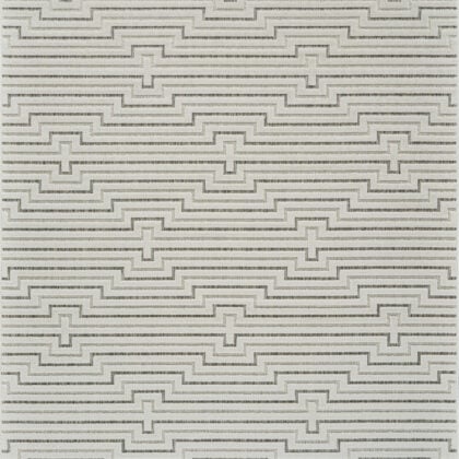 4' X 6' Cream and Beige Geometric Distressed Indoor Outdoor Area Rug