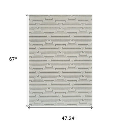 4' X 6' Cream and Beige Geometric Distressed Indoor Outdoor Area Rug