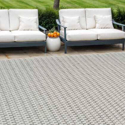 8' X 10' Cream and Beige Geometric Distressed Indoor Outdoor Area Rug