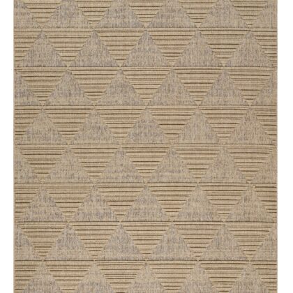 4' X 6' Beige and Brown Geometric Distressed Indoor Outdoor Area Rug