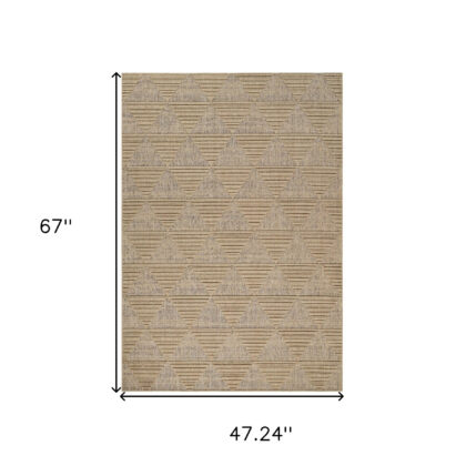 4' X 6' Beige and Brown Geometric Distressed Indoor Outdoor Area Rug