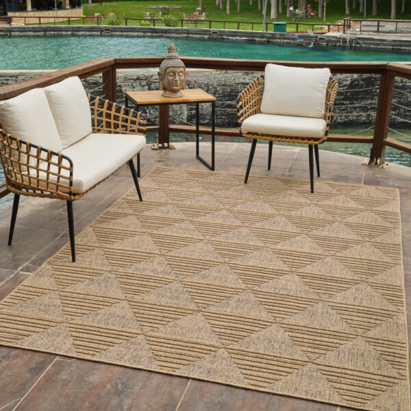 4' X 6' Beige and Brown Geometric Distressed Indoor Outdoor Area Rug