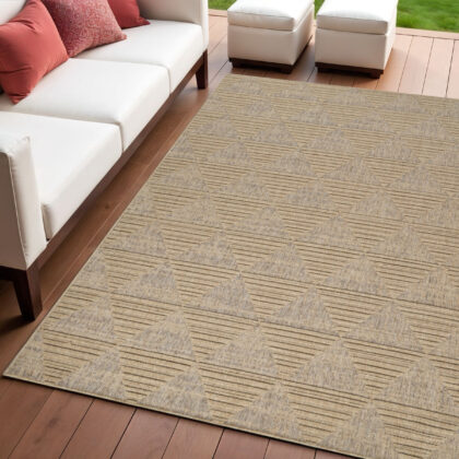 4' X 6' Beige and Brown Geometric Distressed Indoor Outdoor Area Rug