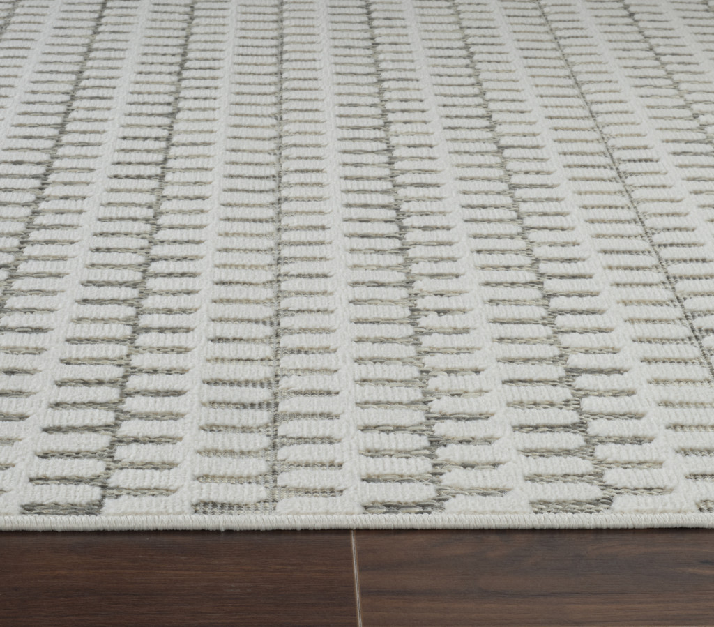 10' Cream and Beige Geometric Distressed Indoor Outdoor Runner Rug