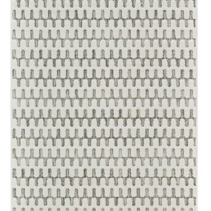 10' Cream and Beige Geometric Distressed Indoor Outdoor Runner Rug