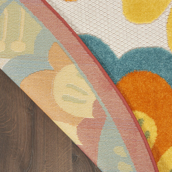 5' Round Yellow And Ivory Round Floral Indoor Outdoor Area Rug
