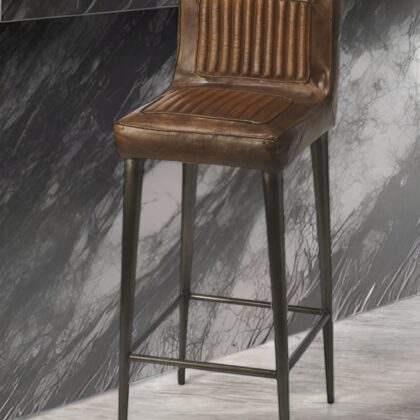 32" Brown and Black Manufactured Wood and Iron Bar Chair
