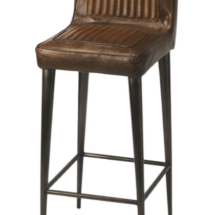 32" Brown and Black Manufactured Wood and Iron Bar Chair