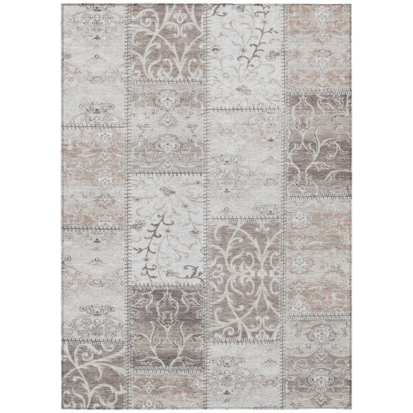 3' X 5' Taupe Patchwork Washable Indoor Outdoor Area Rug