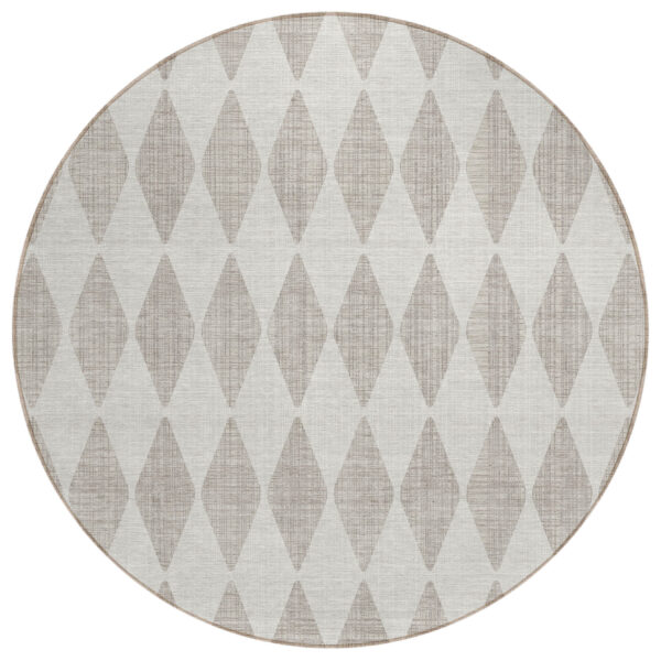 8' Beige Round Geometric Washable Indoor Outdoor Area Rug