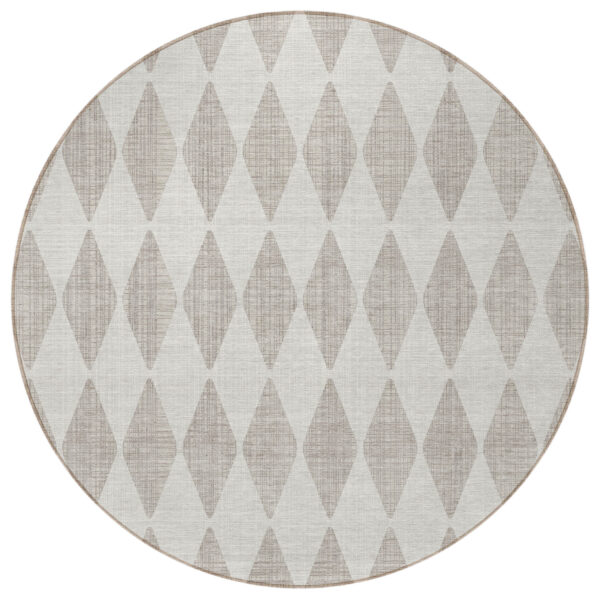 8' Beige Round Geometric Washable Indoor Outdoor Area Rug