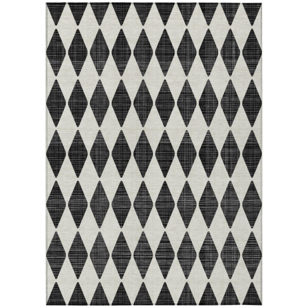 10' X 14' Black Geometric Washable Indoor Outdoor Area Rug