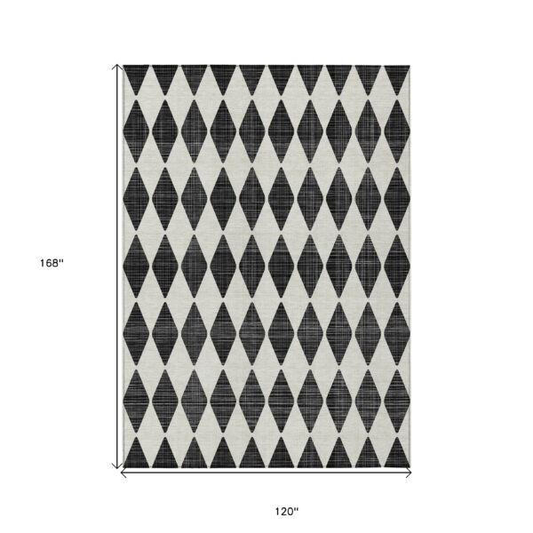 10' X 14' Black Geometric Washable Indoor Outdoor Area Rug