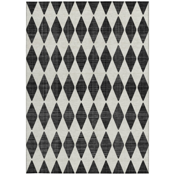 10' X 14' Black Geometric Washable Indoor Outdoor Area Rug