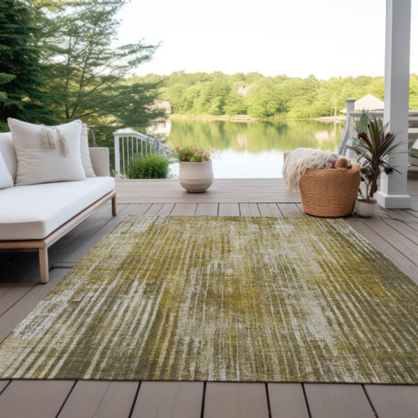 8' X 10' Brown Ivory And Taupe Striped Washable Indoor Outdoor Area Rug