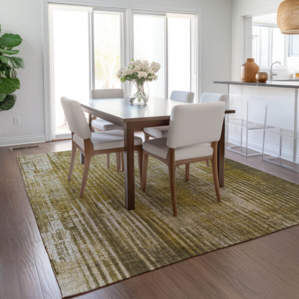 8' X 10' Brown Ivory And Taupe Striped Washable Indoor Outdoor Area Rug