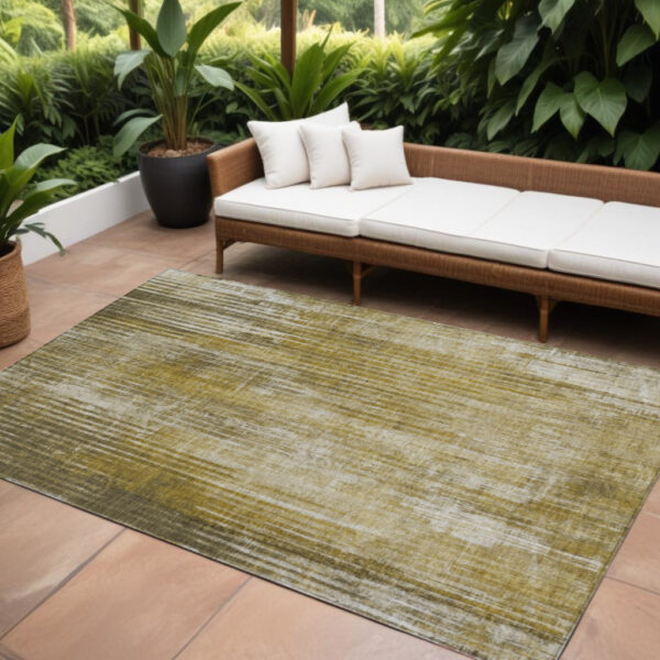 8' X 10' Brown Ivory And Taupe Striped Washable Indoor Outdoor Area Rug
