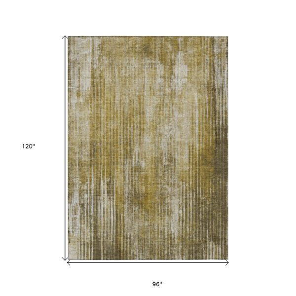 8' X 10' Brown Ivory And Taupe Striped Washable Indoor Outdoor Area Rug